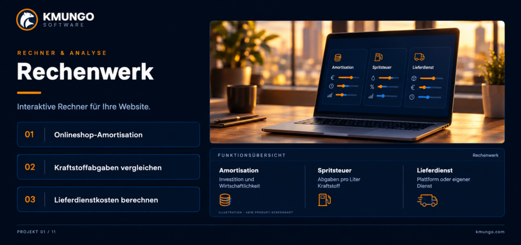 Rechenwerk: Interaktive Rechner für Onlineshop-Amortisation, Kraftstoffabgaben und Lieferdienstkosten